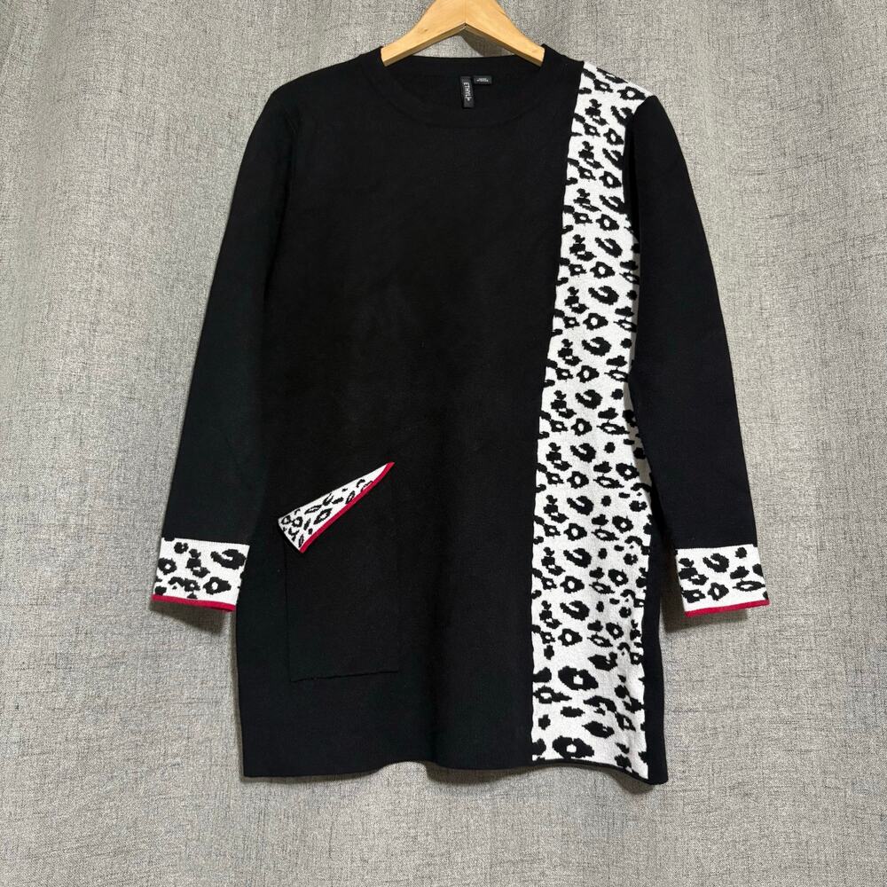 Ethyl Sweater Women Small Black White Animal Print Tunic Cruella Deville